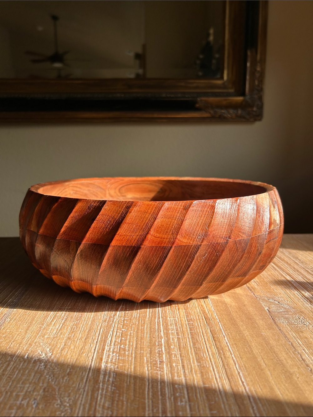 X-Large Solid Wood Bowl Ribbed Made in India